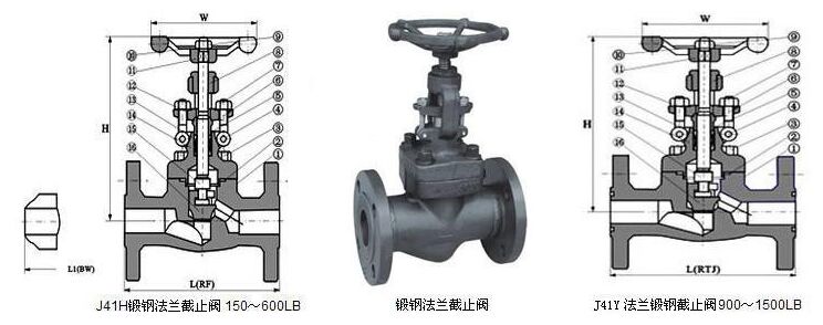 J41H鍛鋼法蘭截止閥結構圖